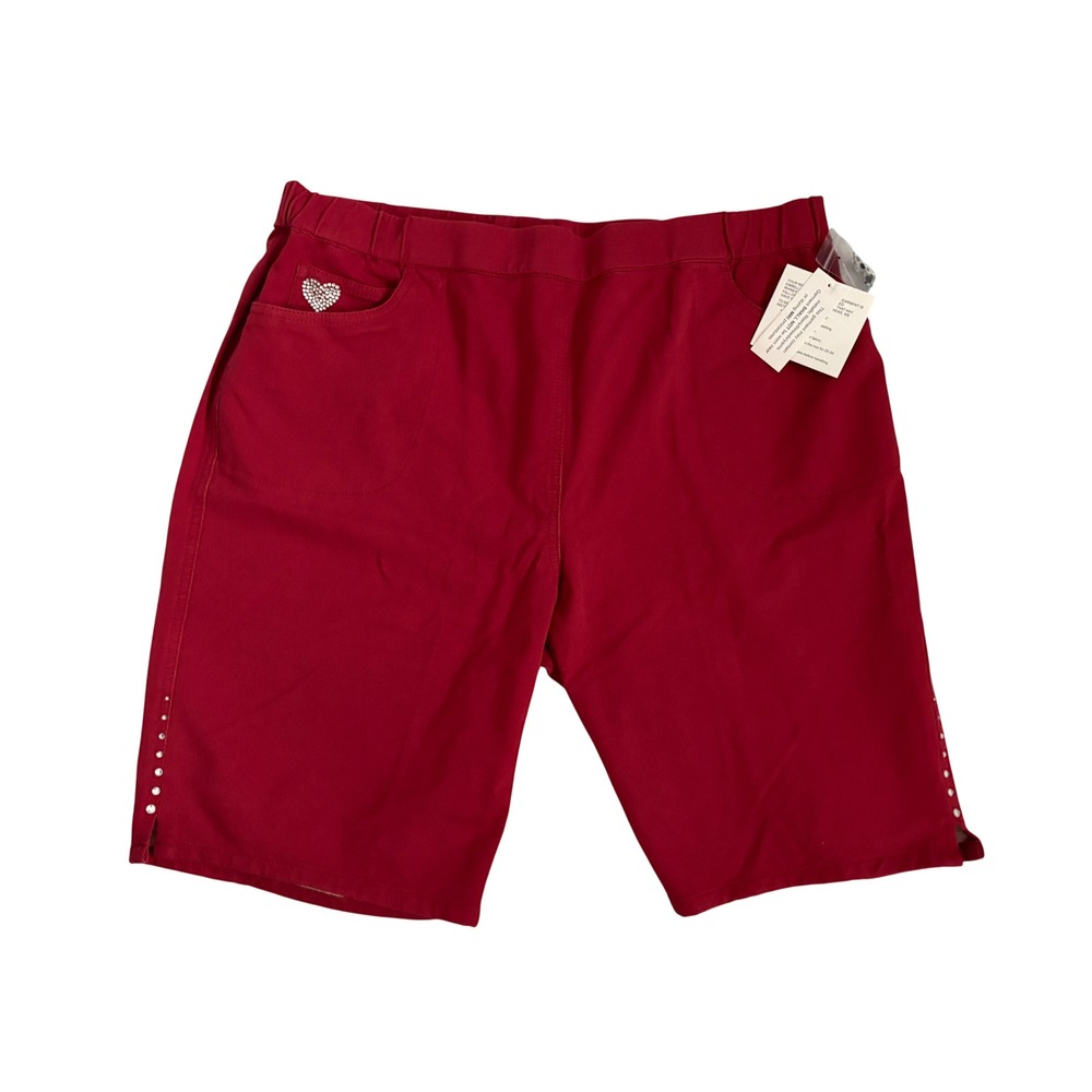Quacker Factory 1x DreamJeannes Shorts with Rhinestones Detail Brick Red NEW